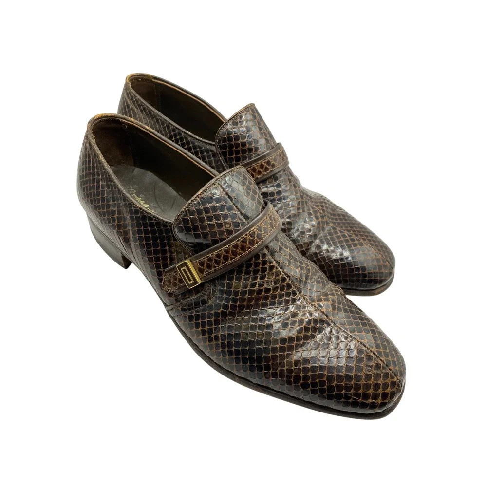 Nettleton Traditionals Brown Snakeskin Loafers Mens 9 Vintage Dress‎ Shoes